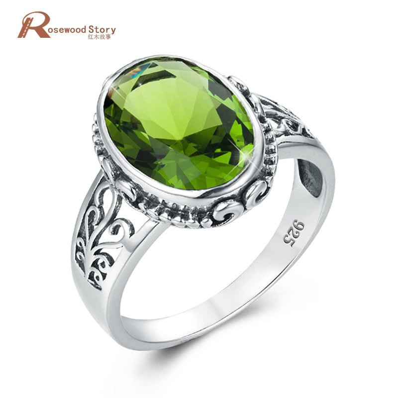 Genuine Peridot Solitaire 925 Sterling Silver Ring