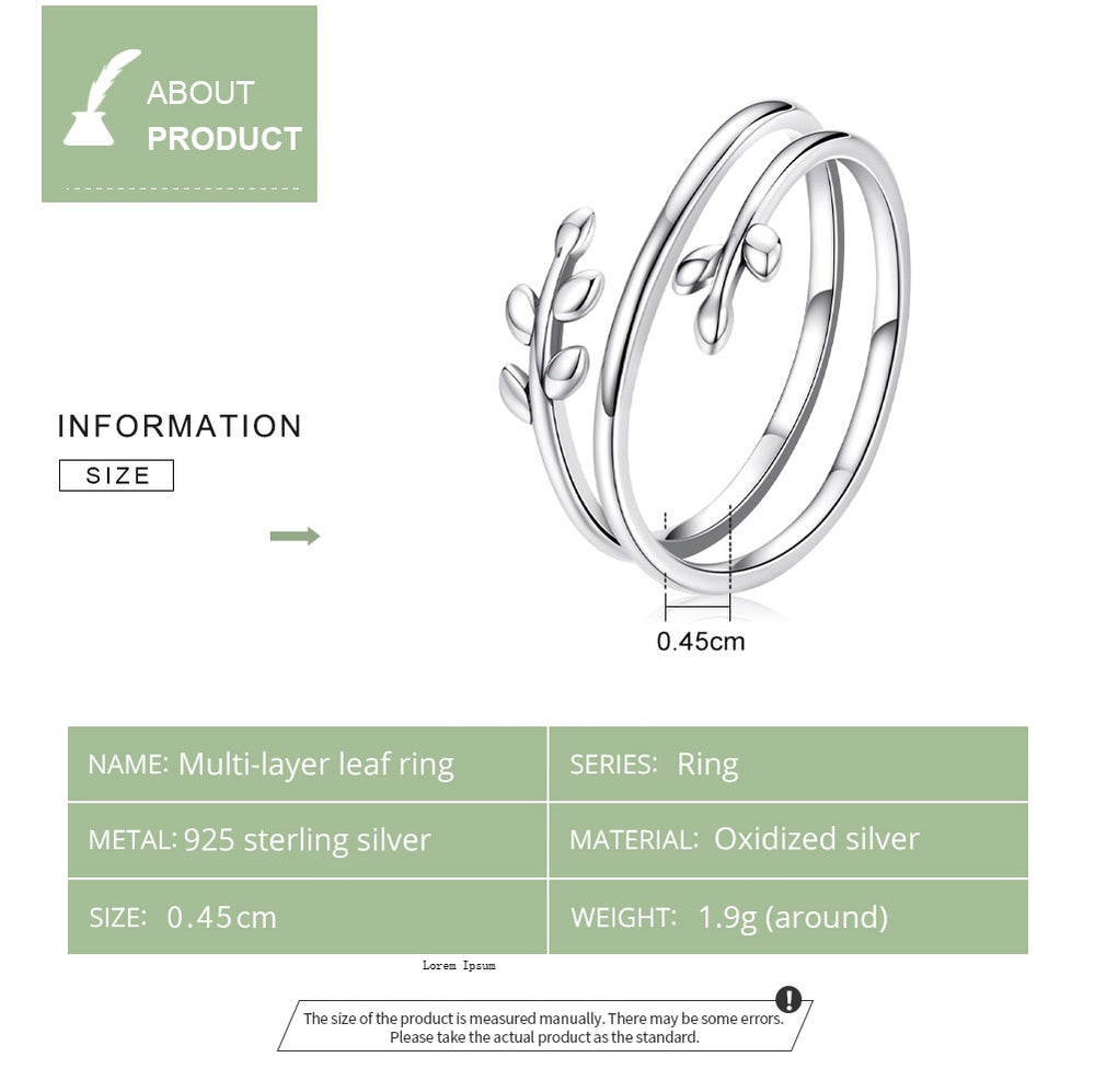 925 Sterling Silver Leaves Adjustable Ring