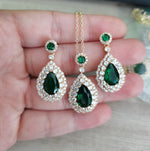 Bridal Exquisite Emerald Green Geometric Earring And Necklace Set