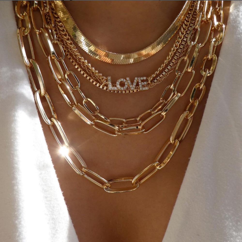 Bohemia Multilayer Moon Gold Color Pendant Necklace