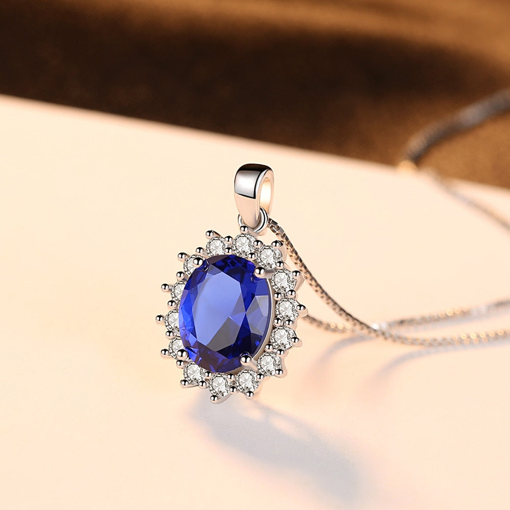 925 Silver Chain Ocean Blue Crystal Pendant Necklace