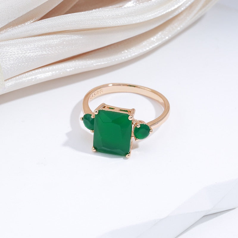 Square Big Dark Green Natural Zircon Ring