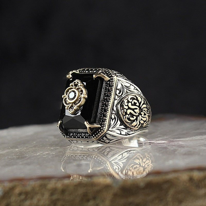 Vintage Hand Engraved Pattern Turkish Signet Ring