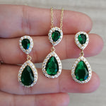 Bridal Exquisite Emerald Green Geometric Earring And Necklace Set