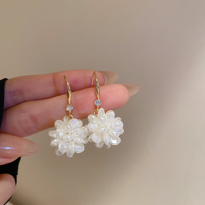 White Flower Stud Earrings