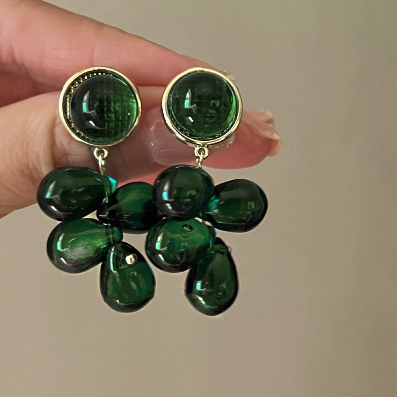 Shiny Green Rhinestone Pendant Earrings