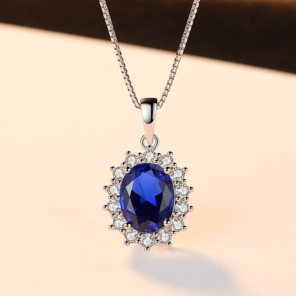 925 Silver Chain Ocean Blue Crystal Pendant Necklace