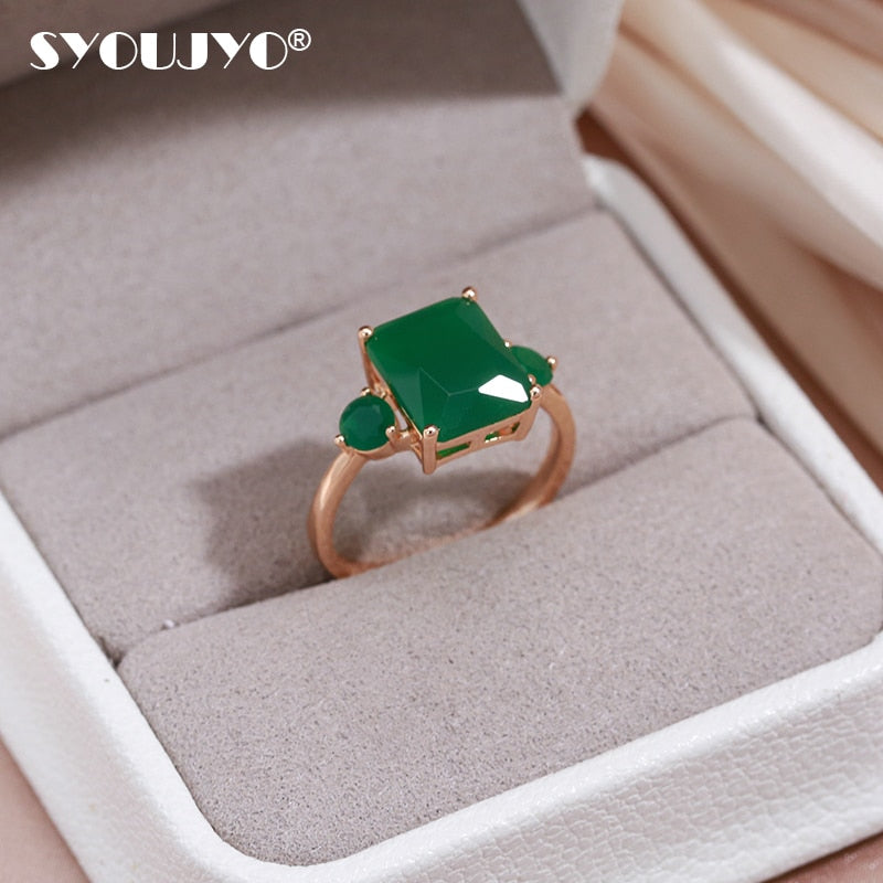 Square Big Dark Green Natural Zircon Ring