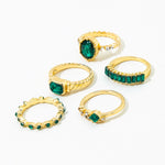 5Pcs Green Crystal Rings Set