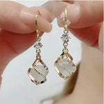 Rhinestone Asymmetric Hollow Opal Long Earrings