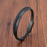 Simple Style Black Genuine Leather Bracelet