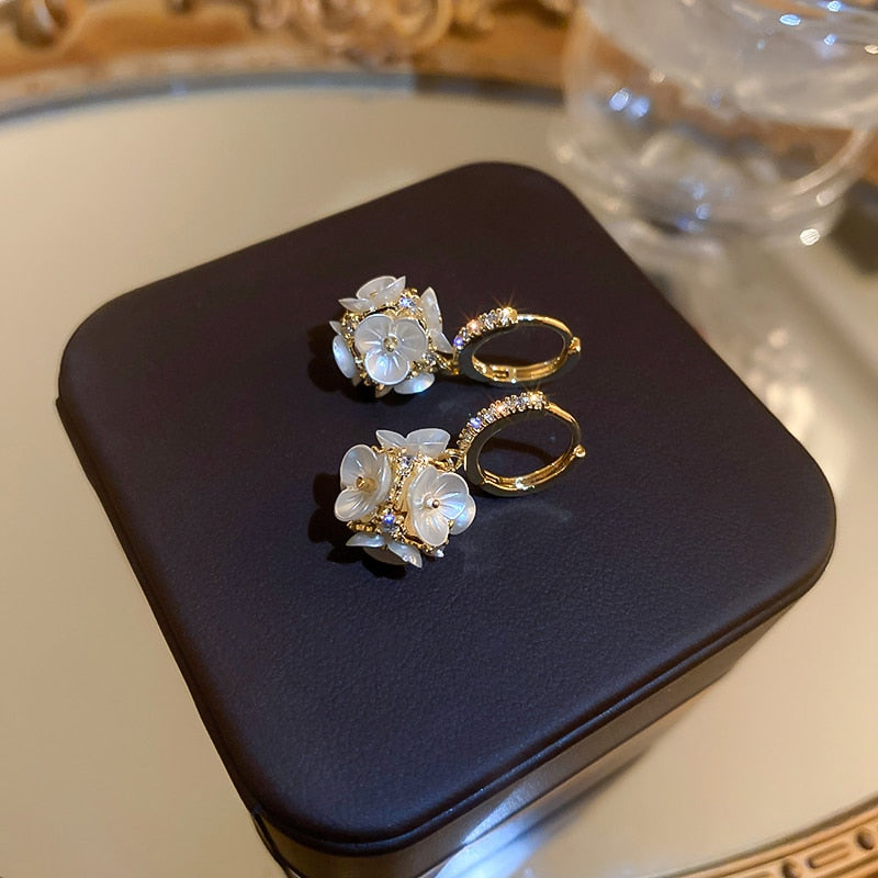 White Flower Stud Earrings