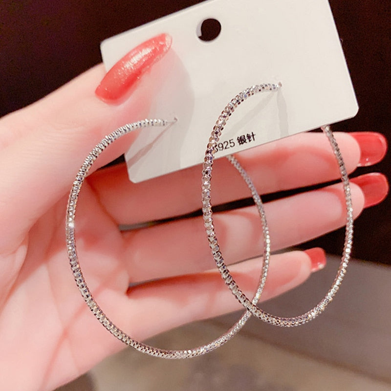 Silver Color Geometric Large Circle Hoop Earrings