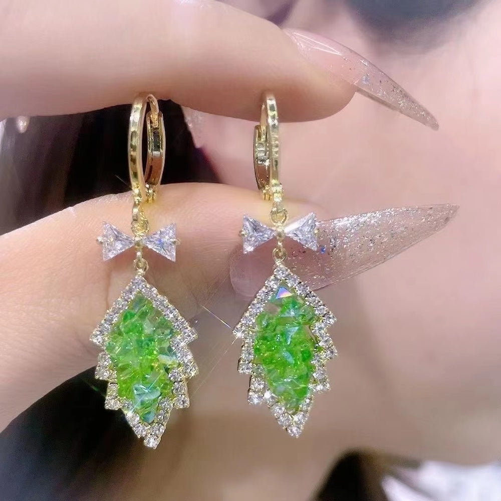 Shiny Green Rhinestone Pendant Earrings