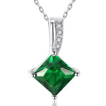 Emerald Green Cubic Zirconia 925 Sterling Silver Pendant Necklace