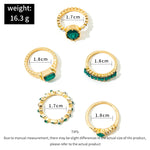 5Pcs Green Crystal Rings Set