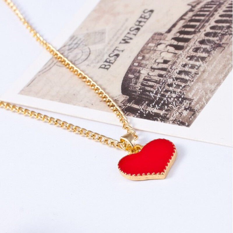 Vintage Red Heart with Love Pendant Necklace