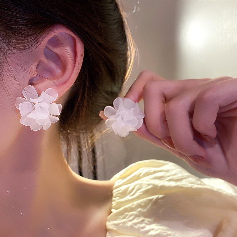 White Flower Stud Earrings