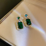 Bridal Exquisite Emerald Green Geometric Earring And Necklace Set