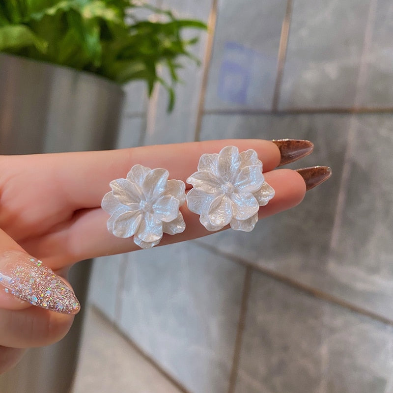 White Flower Stud Earrings