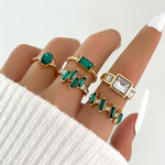 5Pcs Green Crystal Rings Set