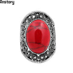 Vintage Hollow Flower Oval Stone Ring