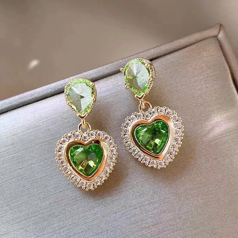 Shiny Green Rhinestone Pendant Earrings