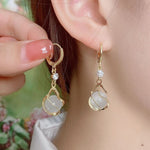 Rhinestone Asymmetric Hollow Opal Long Earrings