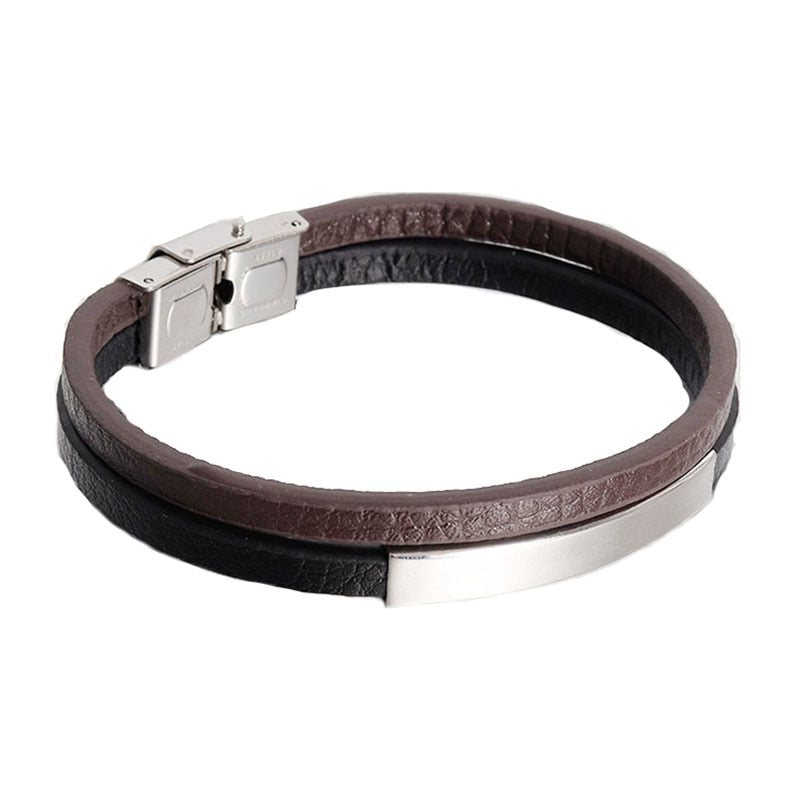 Simple Style Black Genuine Leather Bracelet