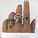 5Pcs Green Crystal Rings Set