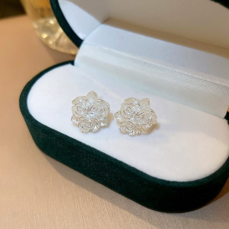 White Flower Stud Earrings