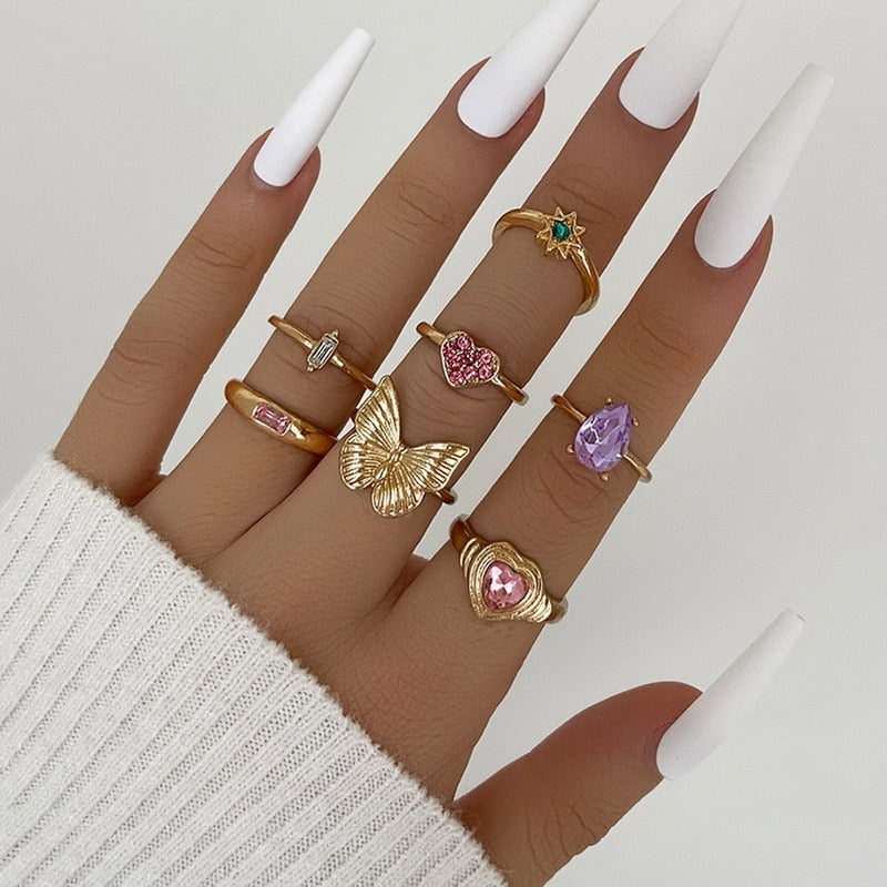 Cute Butterfly Heart Ring Set