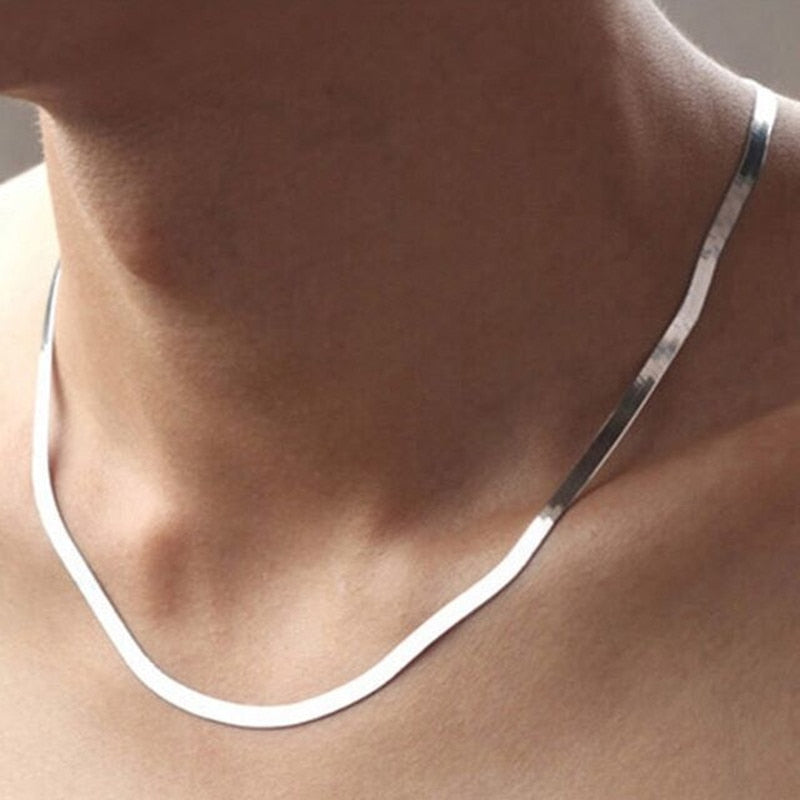 925 Sterling silver 18K Gold 4MM Flat Chain Necklace