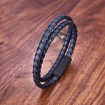 Simple Style Black Genuine Leather Bracelet