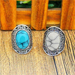 Vintage Hollow Flower Oval Stone Ring