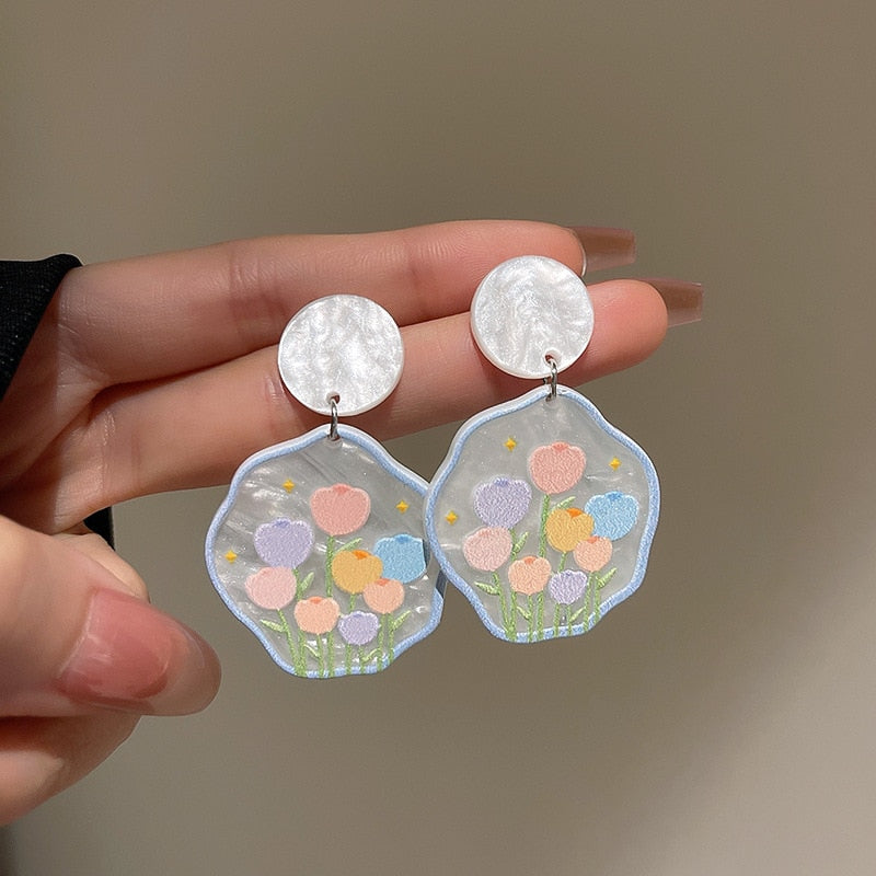 White Flower Stud Earrings