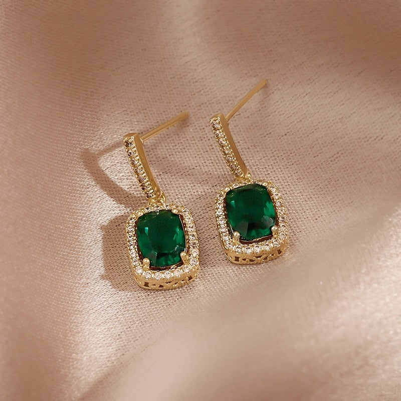 Shiny Green Rhinestone Pendant Earrings