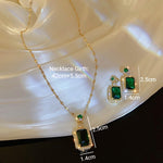 Bridal Exquisite Emerald Green Geometric Earring And Necklace Set