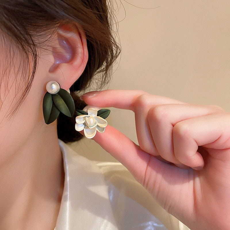 White Flower Stud Earrings