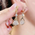 Rhinestone Asymmetric Hollow Opal Long Earrings