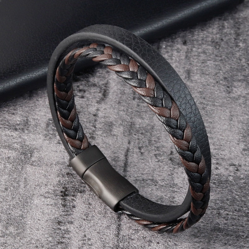 Simple Style Black Genuine Leather Bracelet