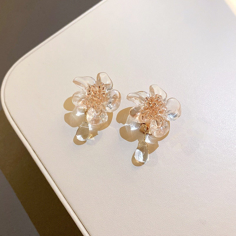 White Flower Stud Earrings