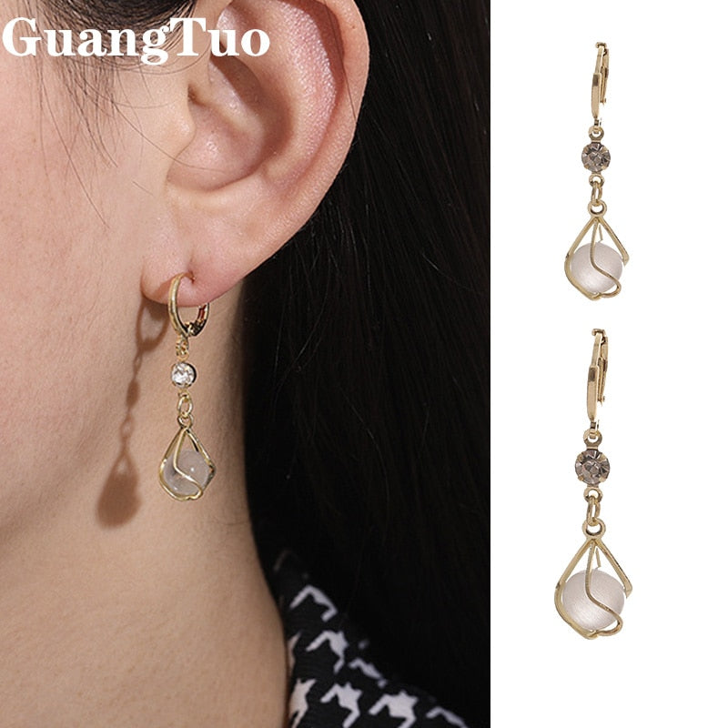 Rhinestone Asymmetric Hollow Opal Long Earrings