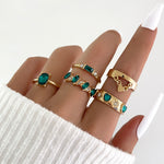 5Pcs Green Crystal Rings Set