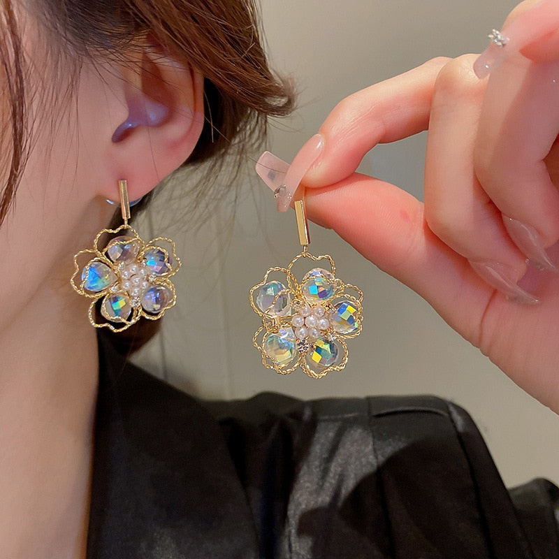 White Flower Stud Earrings