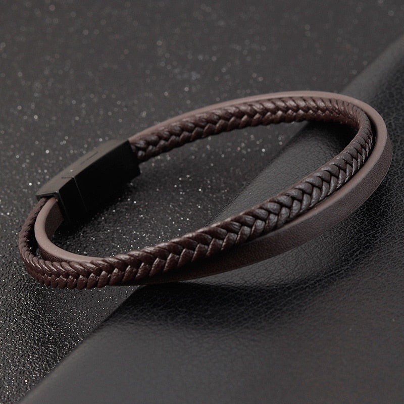 Simple Style Black Genuine Leather Bracelet