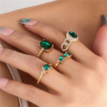 5Pcs Green Crystal Rings Set