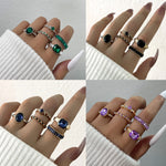 5Pcs Green Crystal Rings Set