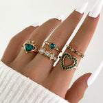 5Pcs Green Crystal Rings Set